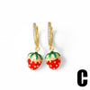 Fruit Strawberry Pitaya Drop Gold Plated Copper Pendant Earrings For Women