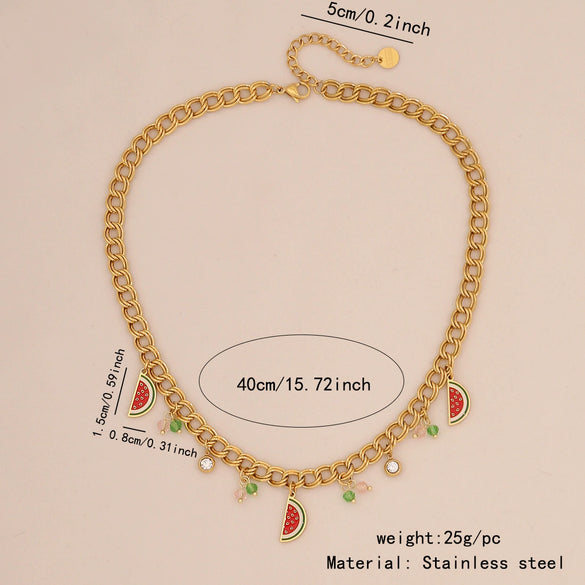 Fruit Watermelon Pineapple Pendant Necklace Stainless Steel Jewelry Electroplating