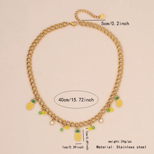 Fruit Watermelon Pineapple Pendant Necklace Stainless Steel Jewelry Electroplating