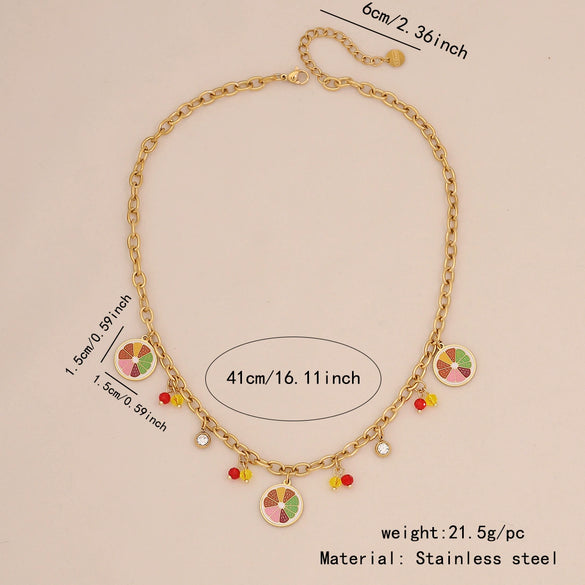 Fruit Watermelon Pineapple Pendant Necklace Stainless Steel Jewelry Electroplating