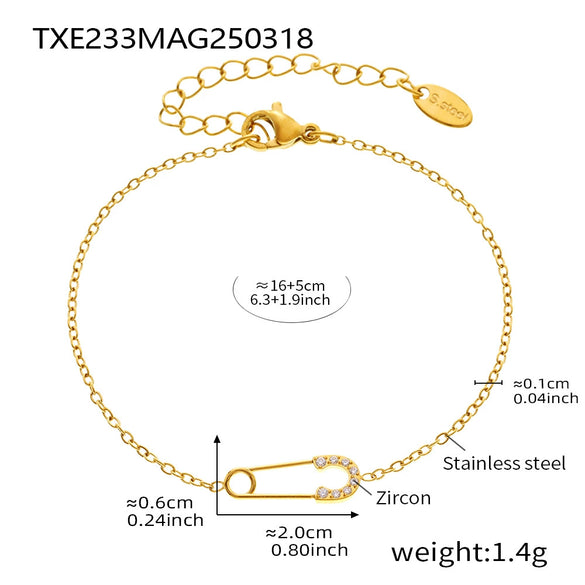 Full Diamond 5A Zircon Pin Stainless Steel Necklace Bracelet Jewelry Suit For Women With Electroplating Design Light Luxury Style