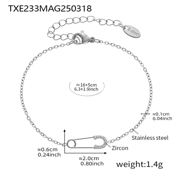 Full Diamond 5A Zircon Pin Stainless Steel Necklace Bracelet Jewelry Suit For Women With Electroplating Design Light Luxury Style