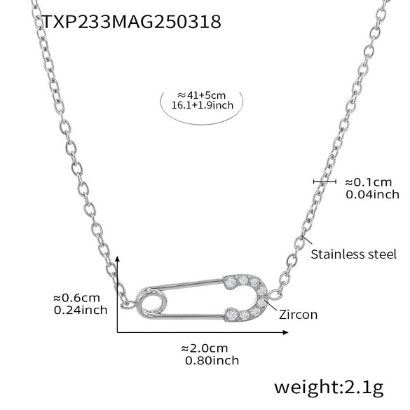Full Diamond 5A Zircon Pin Stainless Steel Necklace Bracelet Jewelry Suit For Women With Electroplating Design Light Luxury Style