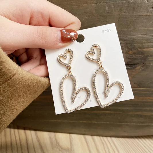 Full Diamond Heart Pendant Earrings