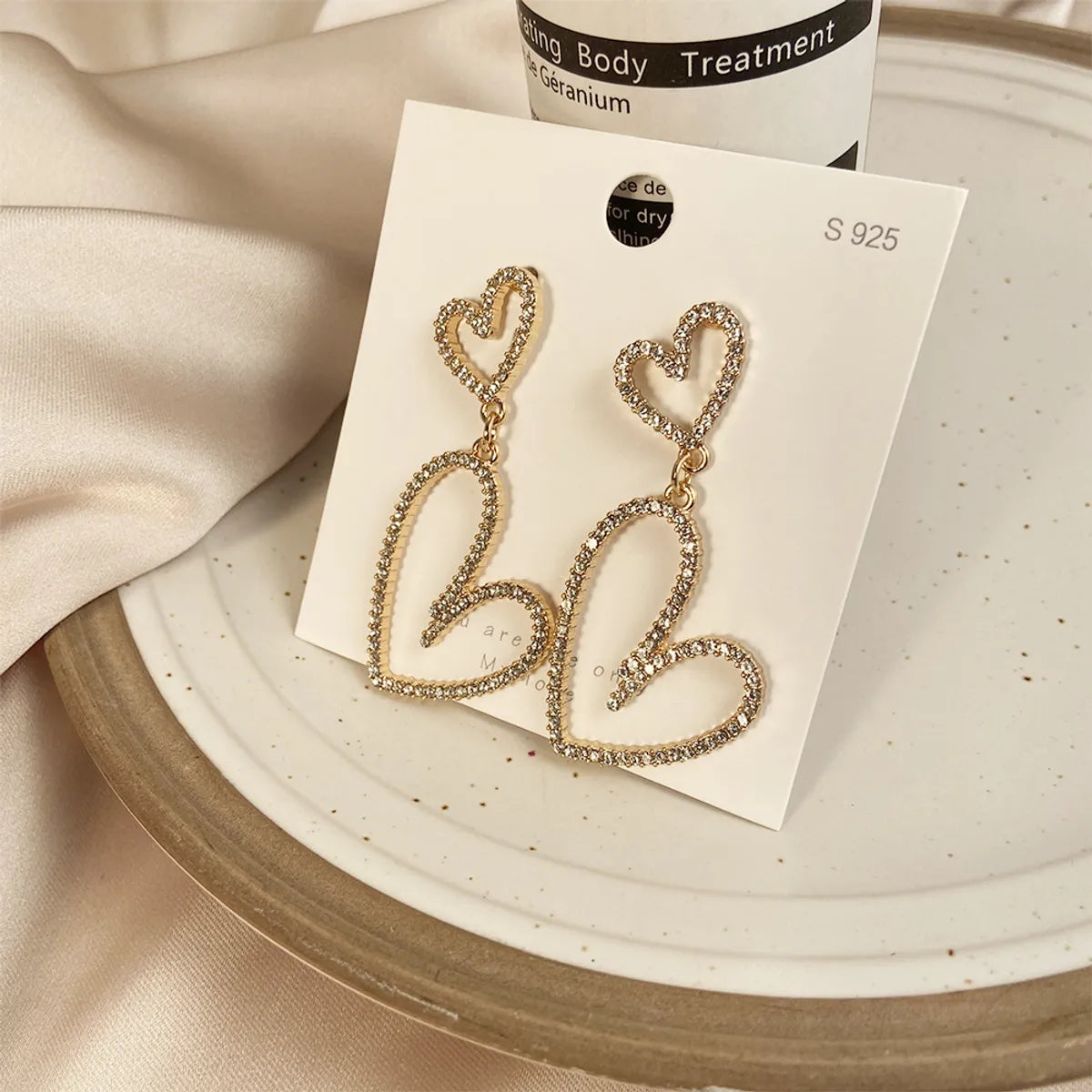 Full Diamond Heart Pendant Earrings