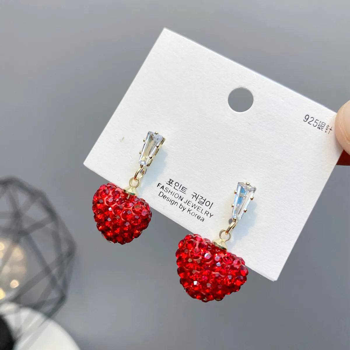 Full Diamond Red Heart Earrings