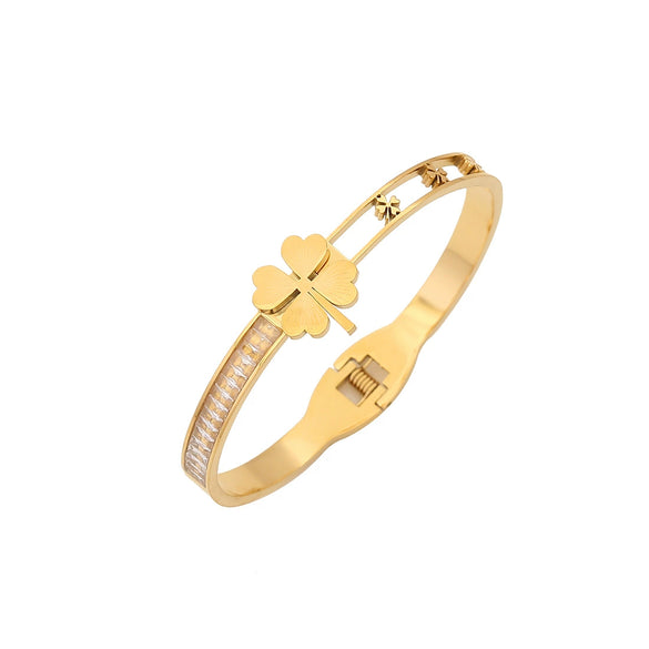 Full Diamond Snake Shaped Zircon Flower Stainless Steel Electroplated Bracelet Fashion Jewelry