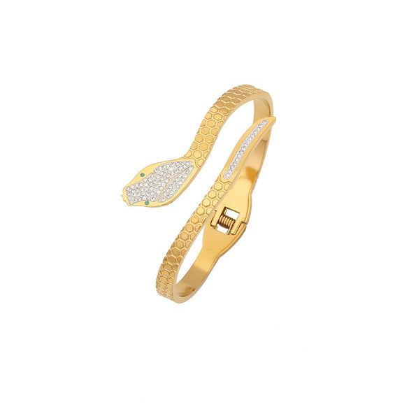 Full Diamond Snake Shaped Zircon Flower Stainless Steel Electroplated Bracelet Fashion Jewelry