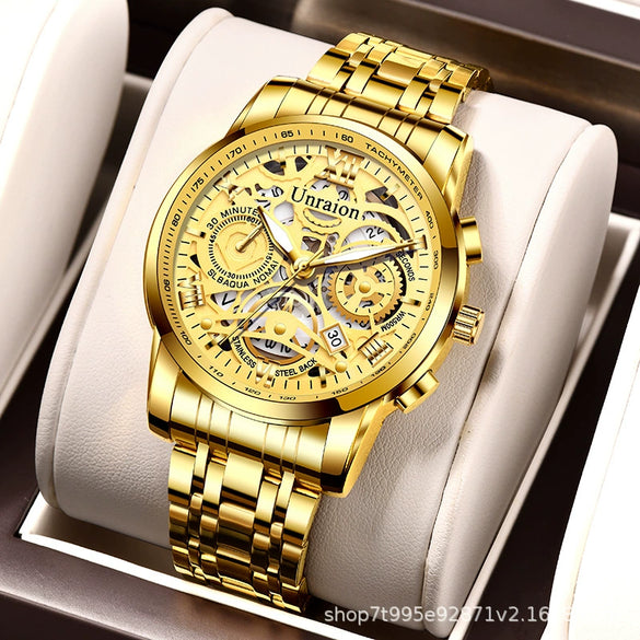 Fullautomatic Movement Men's Calendar Waterproof Luminous Nonmechanical Watch With Round Dial Alloy Case Genuine Leather Strap And Stainless Steel Clasp