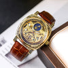 Fully Automatic Mechanical Men's Watch With Hollowedout Transparent Back Luminous Moon Phase Genuine Leather Strap Alloy Case And Mineral Reinforced Glass Mirror