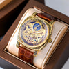 Fully Automatic Mechanical Men's Watch With Hollowedout Transparent Back Luminous Moon Phase Genuine Leather Strap Alloy Case And Mineral Reinforced Glass Mirror