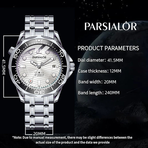 Fullyautomatic Mechanical Men's Watch With Wave Carved Design Round Dial Stainless Steel Strap And Buckle Alloy Case Mineral Reinforced Glass Mirror