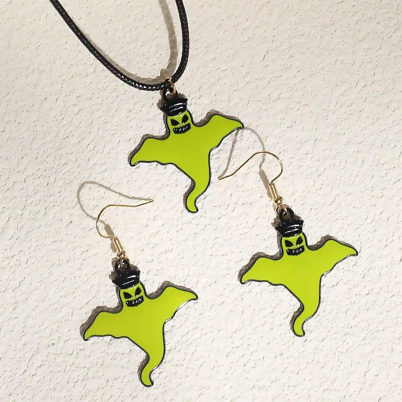 Funny Bat Alloy Enamel Halloween Unisex Earrings Necklace Jewelry Set