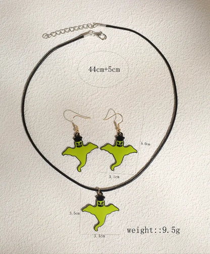 Funny Bat Alloy Enamel Halloween Unisex Earrings Necklace Jewelry Set