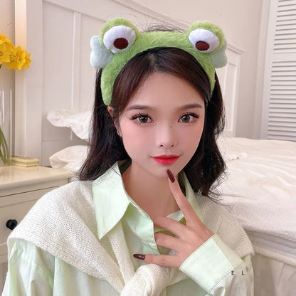 Funny Cartoon Big Eyes Green Frog Headband Female Face Wash Cute Plush Hair Band Headband Mask Headdress