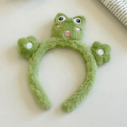 Funny Cartoon Big Eyes Green Frog Headband Female Face Wash Cute Plush Hair Band Headband Mask Headdress