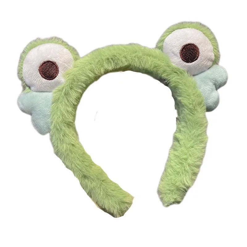 Funny Cartoon Big Eyes Green Frog Headband Female Face Wash Cute Plush Hair Band Headband Mask Headdress