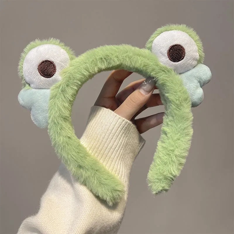 Funny Cartoon Big Eyes Green Frog Headband Female Face Wash Cute Plush Hair Band Headband Mask Headdress