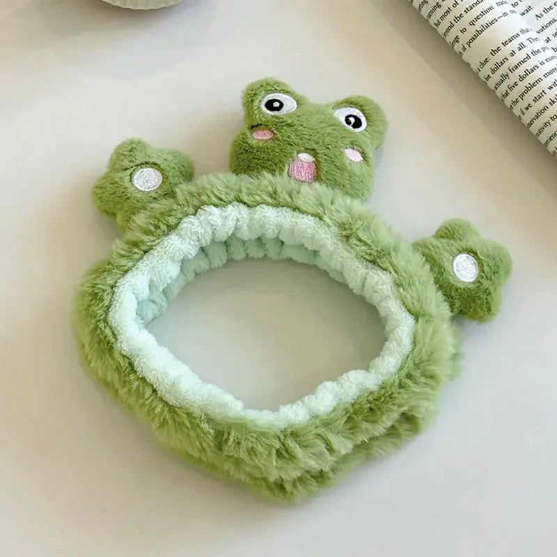 Funny Cartoon Big Eyes Green Frog Headband Female Face Wash Cute Plush Hair Band Headband Mask Headdress