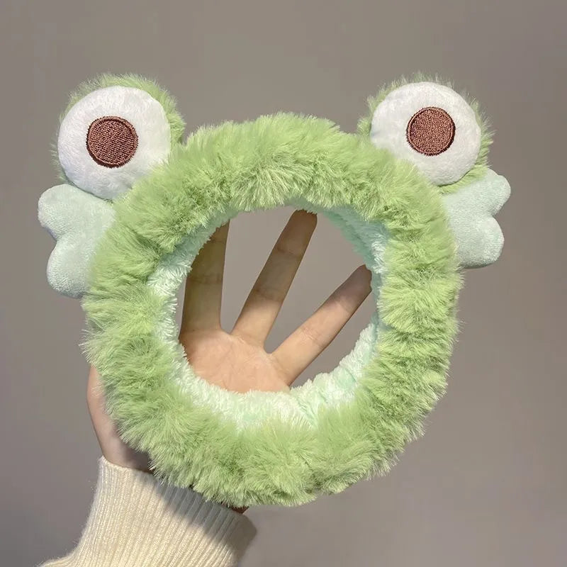 Funny Cartoon Big Eyes Green Frog Headband Female Face Wash Cute Plush Hair Band Headband Mask Headdress