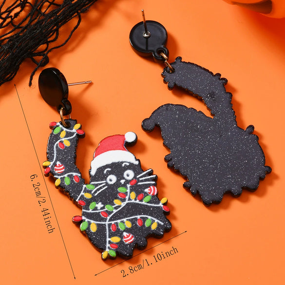 Funny Christmas Black Cat Acrylic Earrings