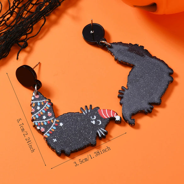 Funny Christmas Black Cat Acrylic Earrings