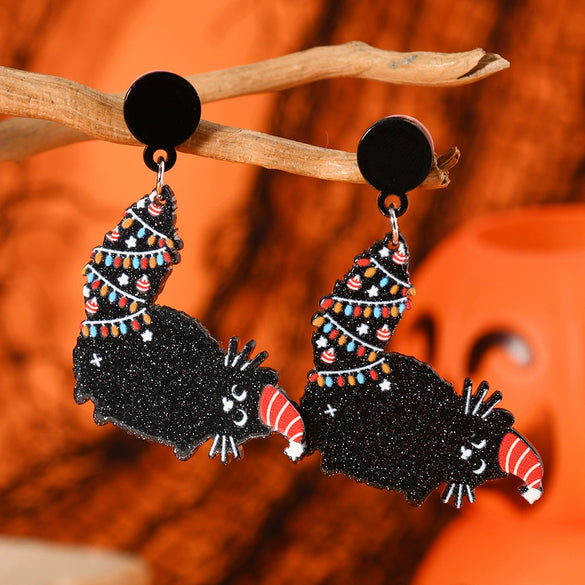 Funny Christmas Black Cat Acrylic Earrings