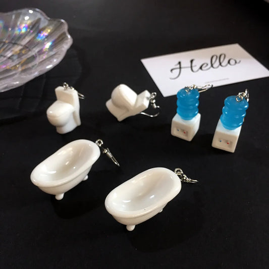 Funny Creative Hip-hop Bathtub Toilet Mini Water Dispenser Earrings Wholesale