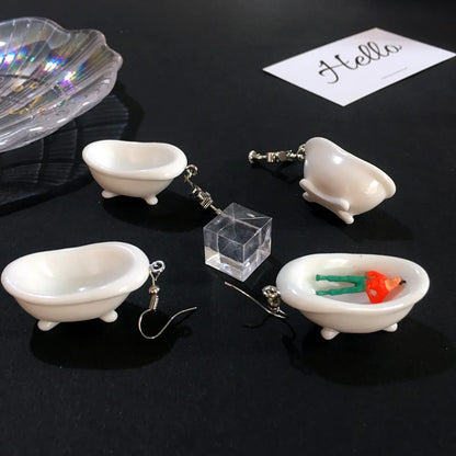 Funny Creative Hip-hop Bathtub Toilet Mini Water Dispenser Earrings Wholesale