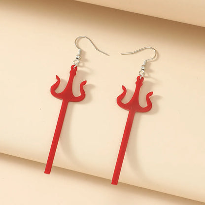 Funny Exaggerated Acrylic Trident Acrylic Halloween Earrings