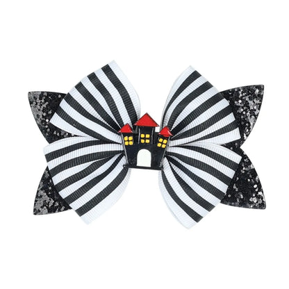 Kid'S Funny Halloween Pattern Pumpkin Bat Ribbon Sequins Bowknot Hair Clip