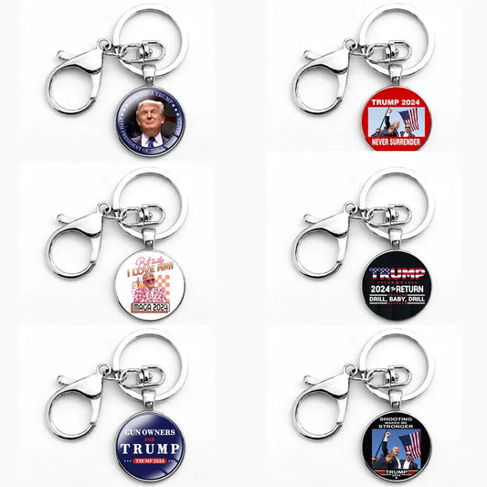 Funny Novelty Donald Trump Letter Alloy Glass Inlay Glass Silver Plated Bag Pendant Keychain