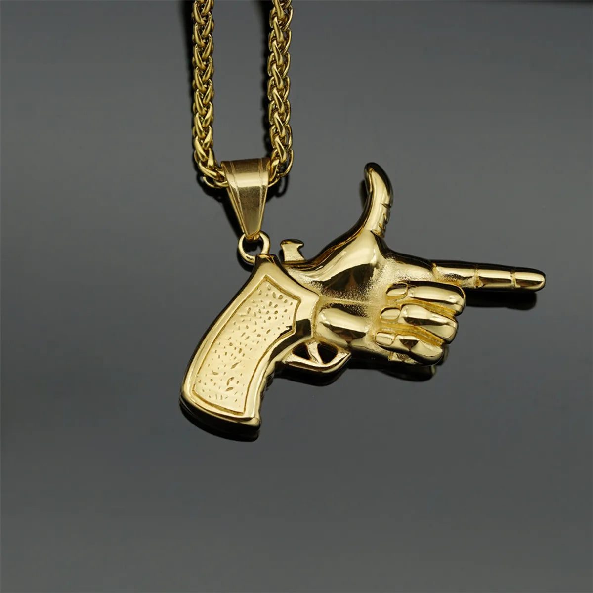 Funny Novelty Hand Pistol Stainless Steel Plating 18k Gold Plated Unisex Pendant Necklace