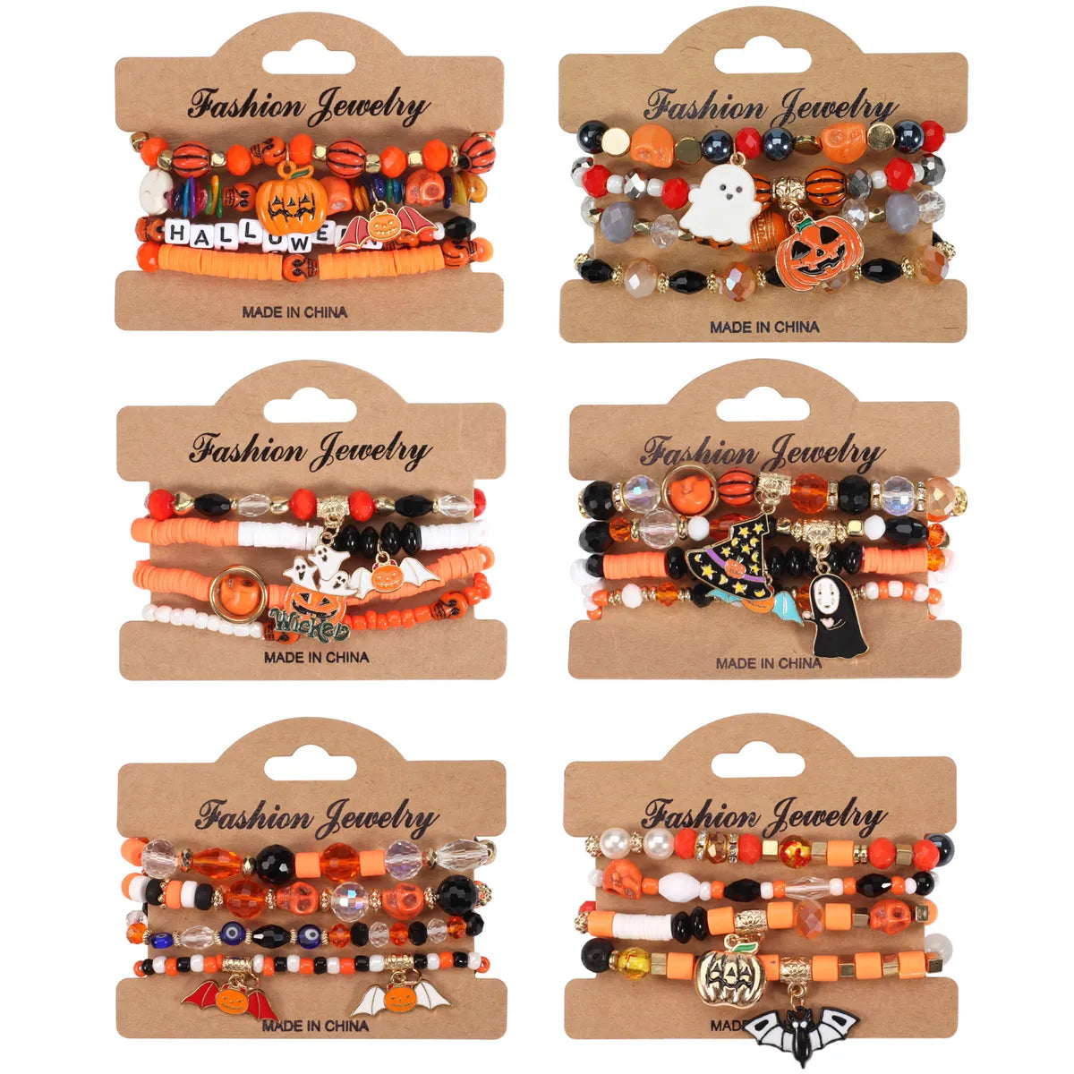 Funny Novelty Pumpkin Spider Bat Artificial Crystal Soft Clay Zinc Alloy Wholesale Bracelets