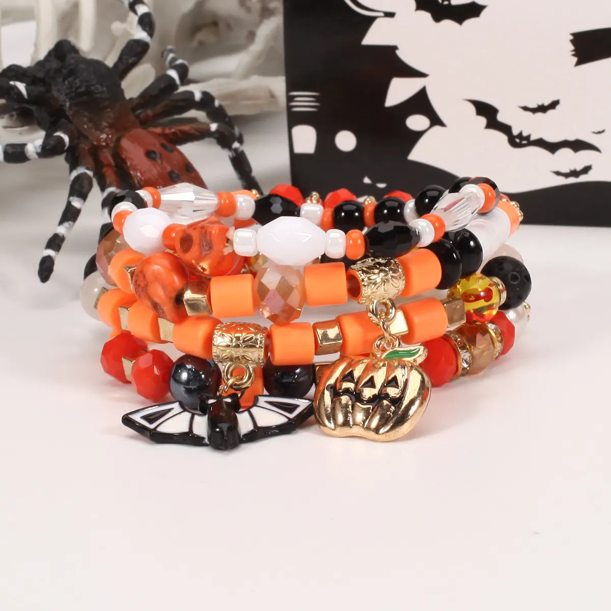 Funny Novelty Pumpkin Spider Bat Artificial Crystal Soft Clay Zinc Alloy Wholesale Bracelets