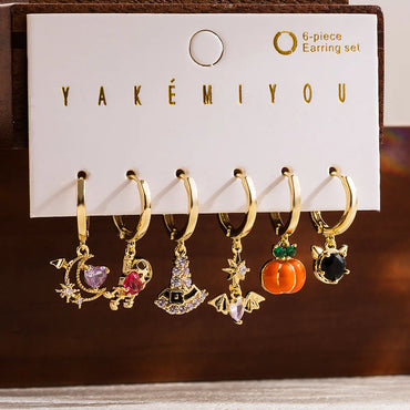 Funny Pumpkin Bat Copper 14k Gold Plated Zircon Drop Earrings In Bulk