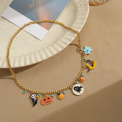 Wholesale Funny Pumpkin Ghost Stainless Steel Alloy Enamel Plating Bracelets Necklace