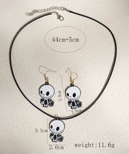 Funny Skull Alloy Halloween Unisex Earrings Necklace Jewelry Set