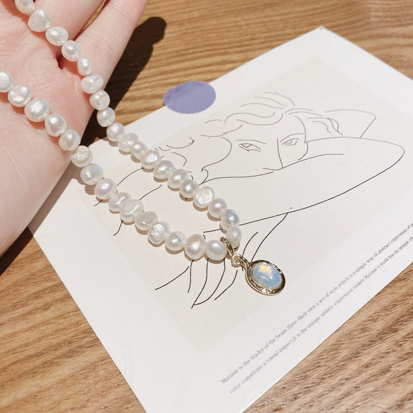Galaxy Style Women's Freshwater Pearl And Alloy Pendant Necklace With Verbal Chain