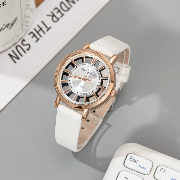 Gear Belt Watch Alloy Case Imitation Leather Strap Stainless Steel Buckle Round Dial Leisure Style