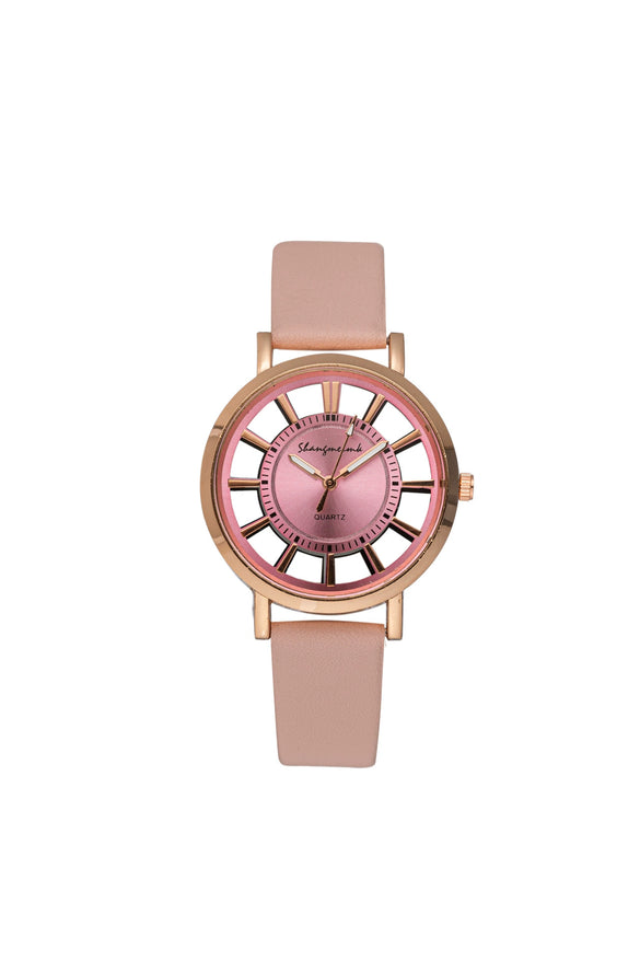 Gear Belt Watch Alloy Case Imitation Leather Strap Stainless Steel Buckle Round Dial Leisure Style
