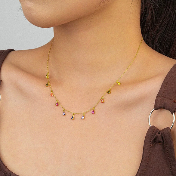 Gem Necklace 925 Sterling Silver Drop Shape Tassel Retro Style