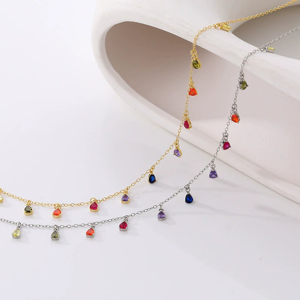 Gem Necklace 925 Sterling Silver Drop Shape Tassel Retro Style