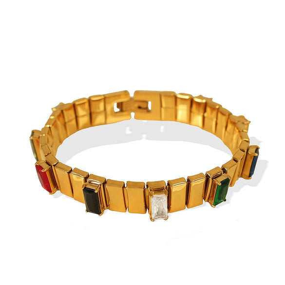 Gem Retro Bracelet 316L Stainless Steel Geometric Exotic Electroplated Jewelry For Women