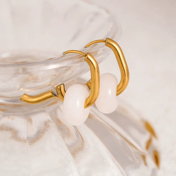 Gemstone Agate Stone Earrings Artificial Crystal Ushape Electroplating Style