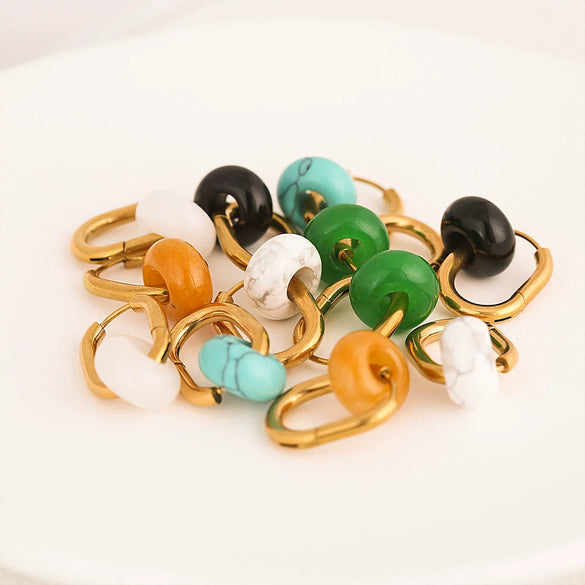 Gemstone Agate Stone Earrings Artificial Crystal Ushape Electroplating Style