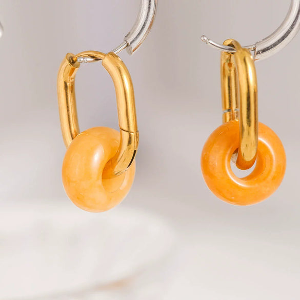 Gemstone Agate Stone Earrings Artificial Crystal Ushape Electroplating Style