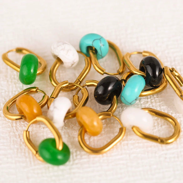 Gemstone Agate Stone Earrings Artificial Crystal Ushape Electroplating Style