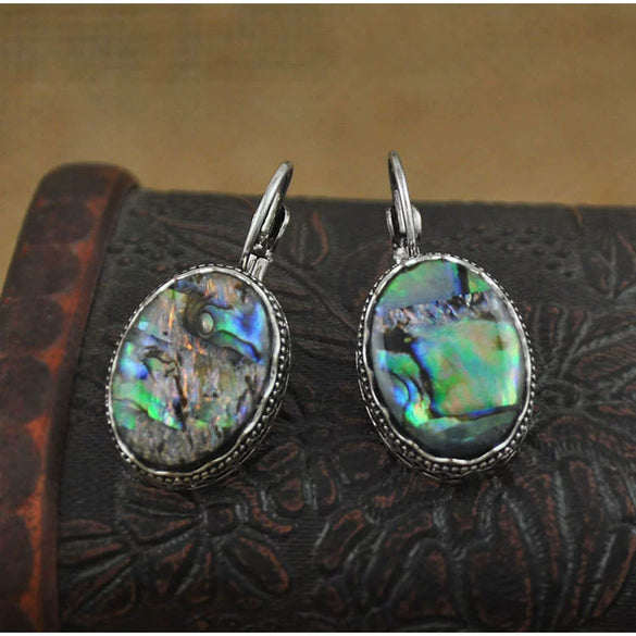 Gemstone Earrings Retro Style Alloy Owl Shell Electroplating For Women