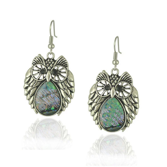 Gemstone Earrings Retro Style Alloy Owl Shell Electroplating For Women